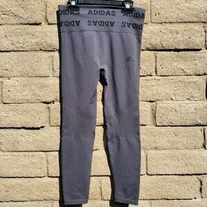 Adidas Womens Aeroknit 7/8 Gym Tights High Rise Seamless Gray Workout Pants SZ S